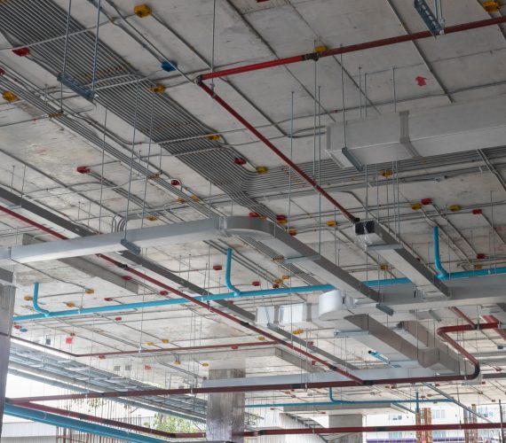 Typical installation for mechanical and electrical system , MPE work ,firefighting sprinkler system in construction building